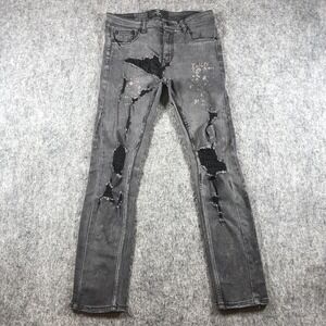 Rich & Rotten Jeans Mens 29x29‎ Gray Charcoal Skinny Slim Fit Distressed Denim